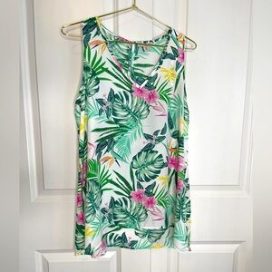 Elaine Rose Sleeveless Top White Tropical Print Size L B11